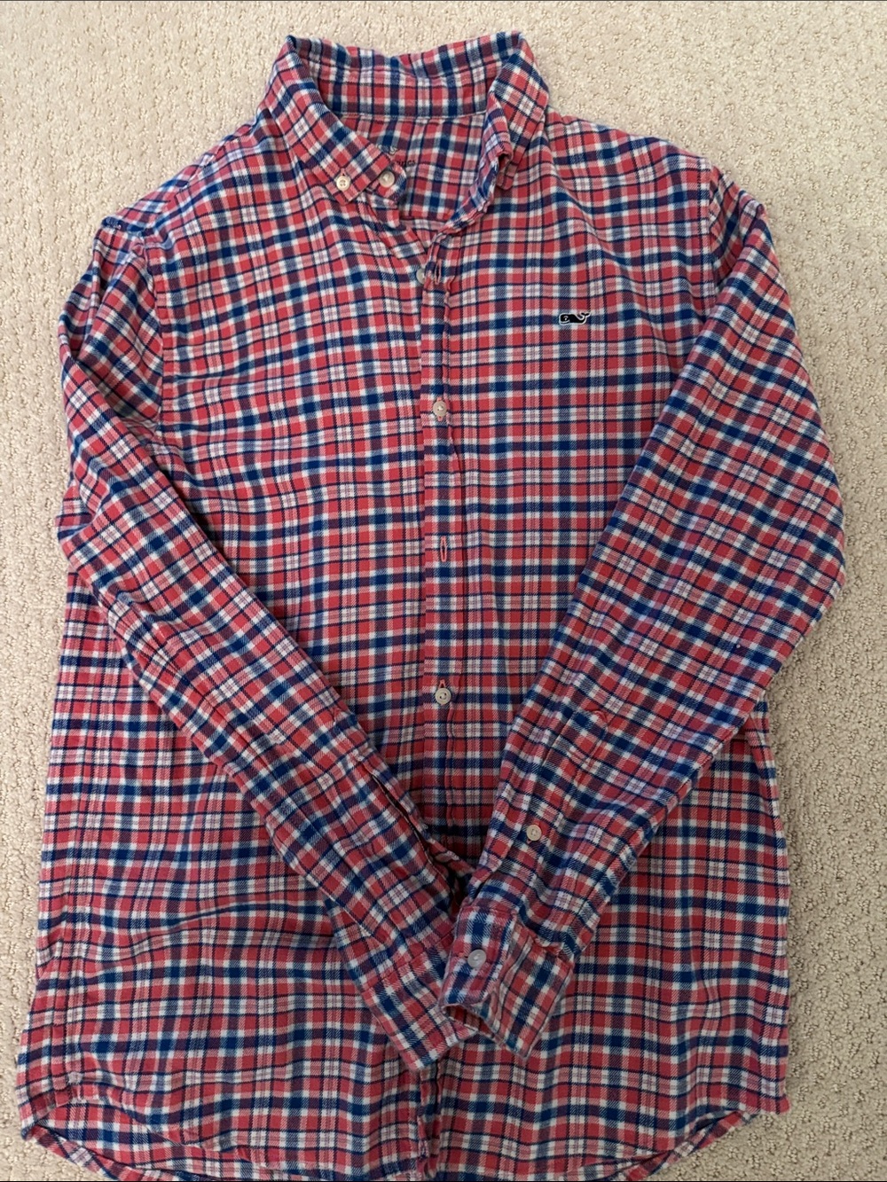 Like New Boys Vineyard Vines Orange and Blue Flannel Plaid Button-Down Shirt